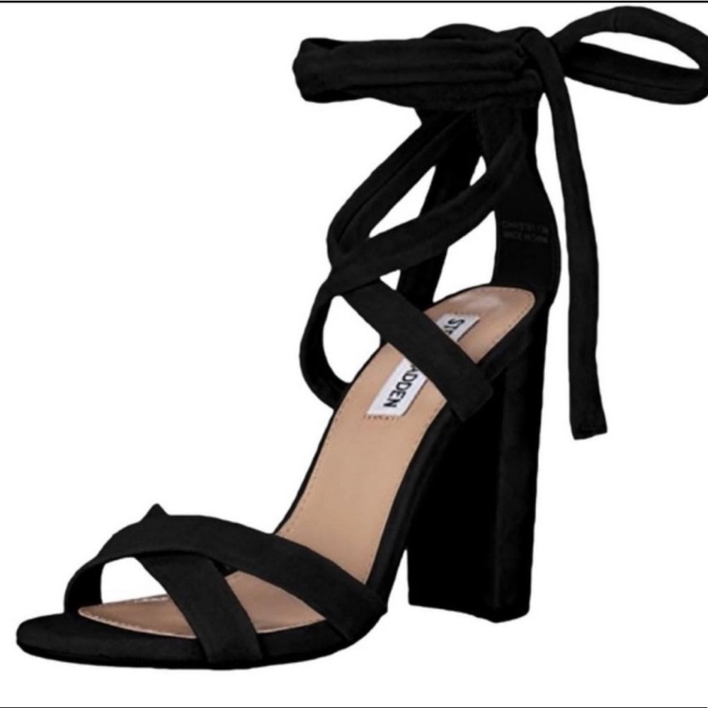 Steve Madden Black Chunky Tie-Up Heels